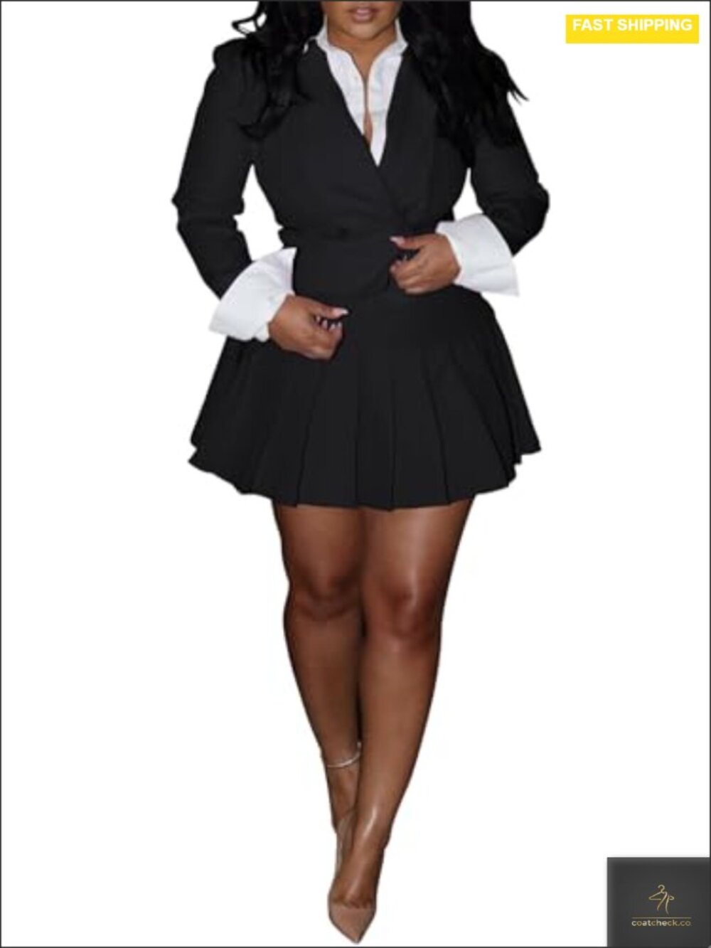 Women's Two Piece Blazer & Pleated Mini Skirt Suit Set Business Casual